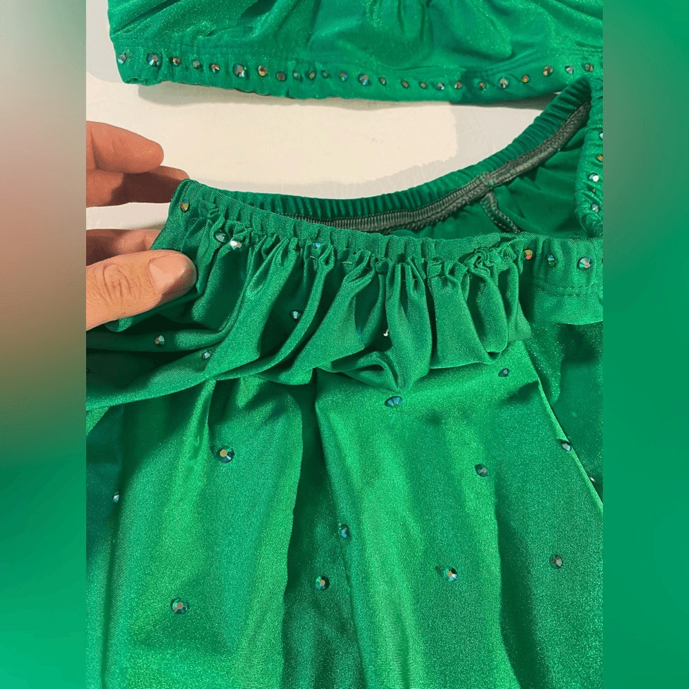 Pumpers solo Custom Kelly Green dance costume leotard 2 piece MA-Medium adult