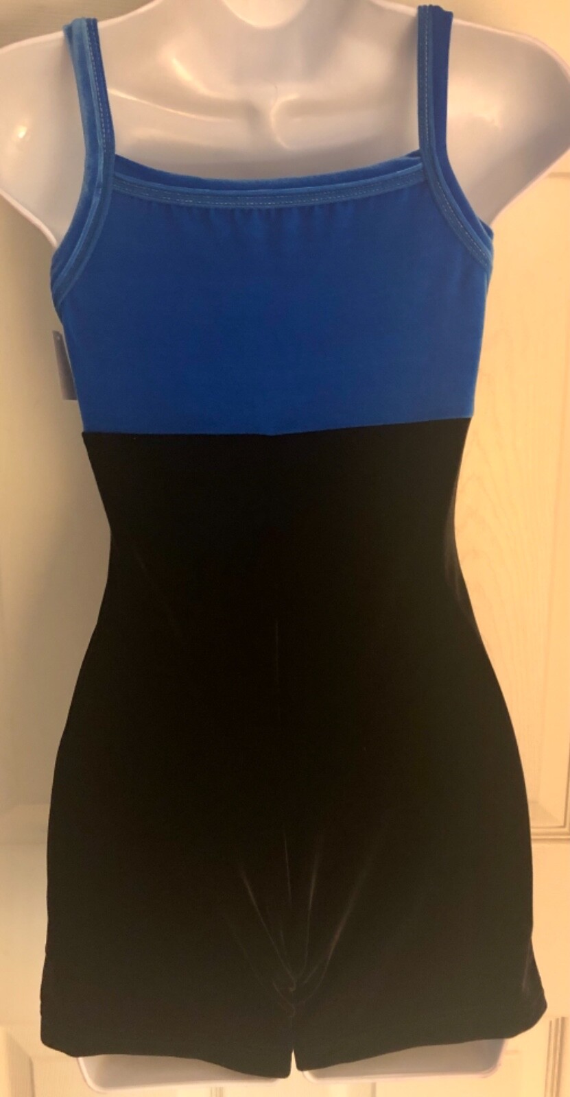 GK DANCE BIKETARD ADULT SMALL OCEAN BLACK VELVET GYMNAST CHEER CAMISOLE Sz AS