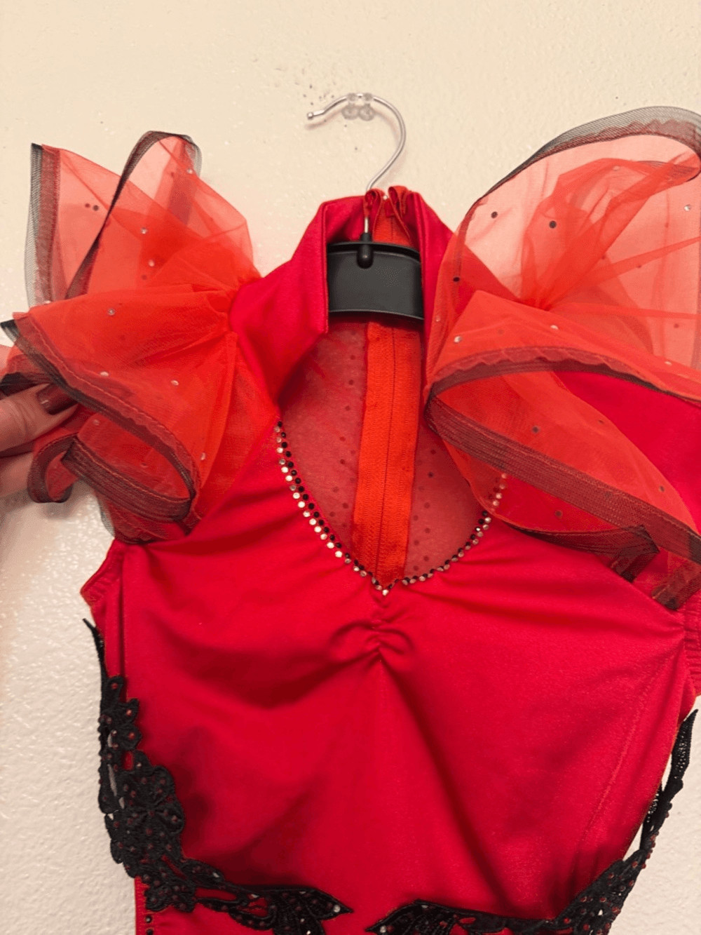 Kelle dance jazz acro costume black and red Fire on Fire 5218 Child LC