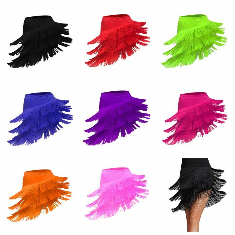 Ladies Latin Tassel Fringe Skirt Dancewear Samba Salsa Dance Dress Ballroom Mini