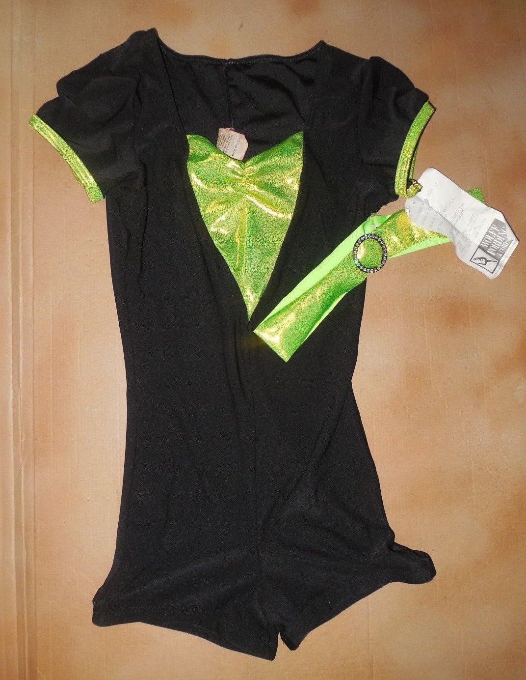 Black Cap Sleeve Jazz Shorty Unitard Hot Lime Dance Costume Small Adult