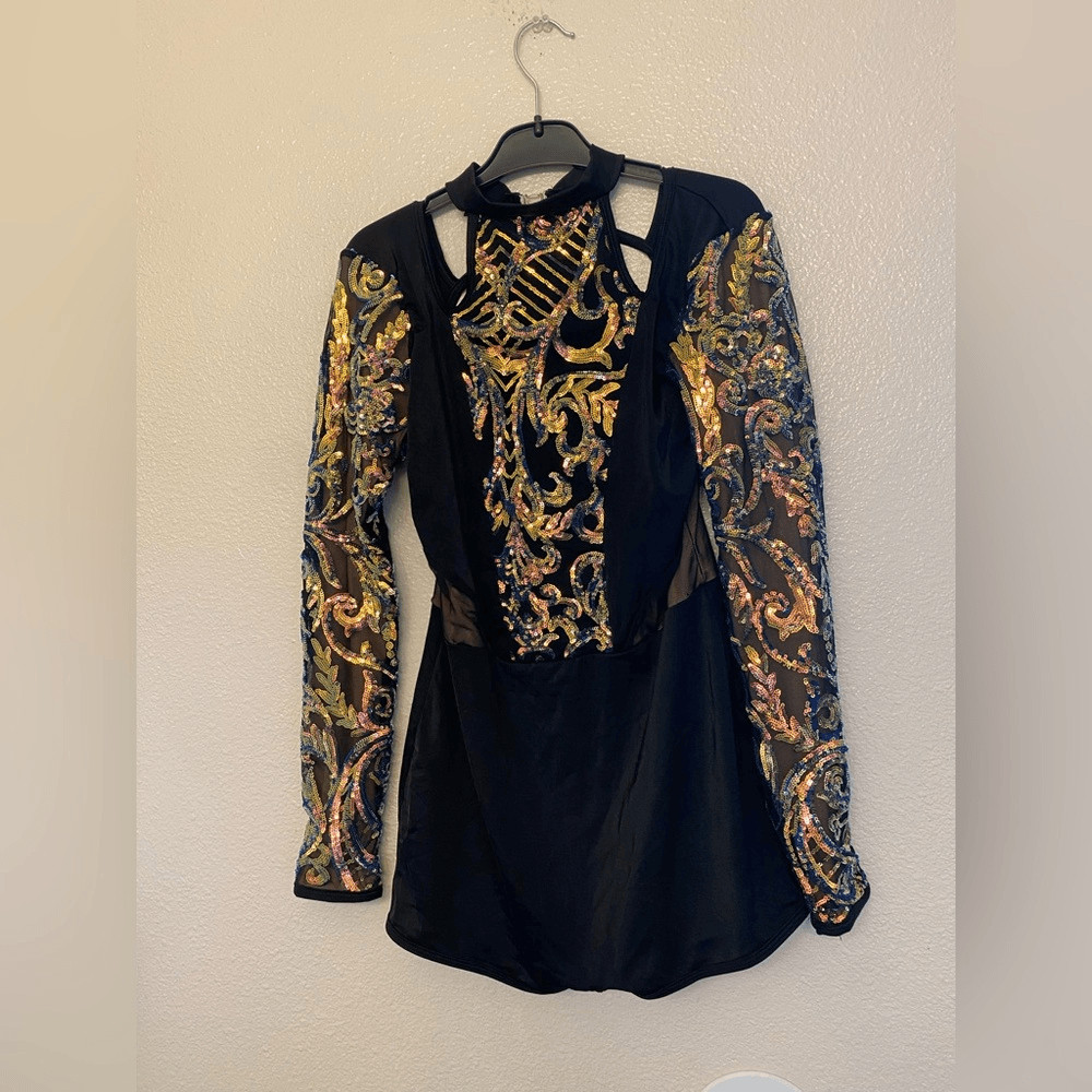 Curtain Call Dance Costume flying solo black sequin jazz acro J5513 LA