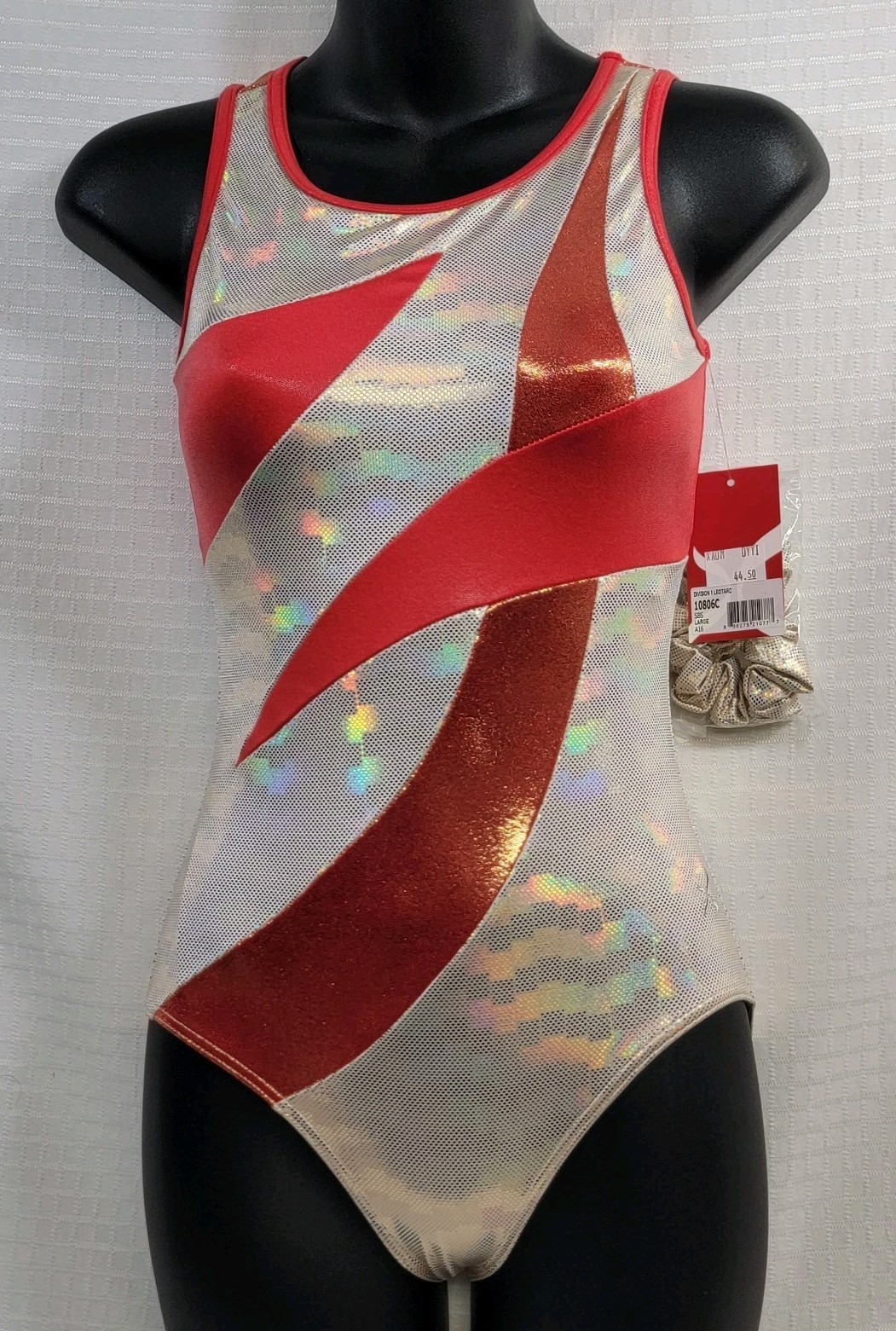 Capezio Sparkle Red/Metallic Gold Stripes Scoop Neckline X-back Scrunchie SZ LA