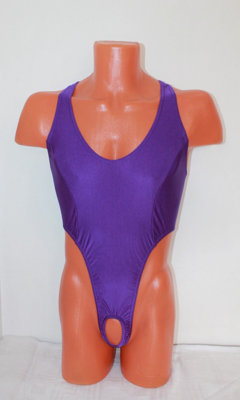Men Thong Leotard 152-53 Hole Crotch Purple Spandex Size M