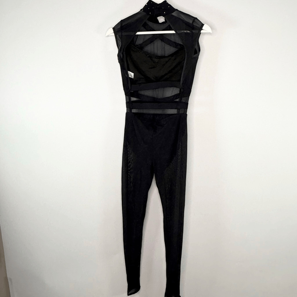 Weissman Cap Sleeve Open Back Strappy Black Unitard Size US XSA (Extra Small Adu