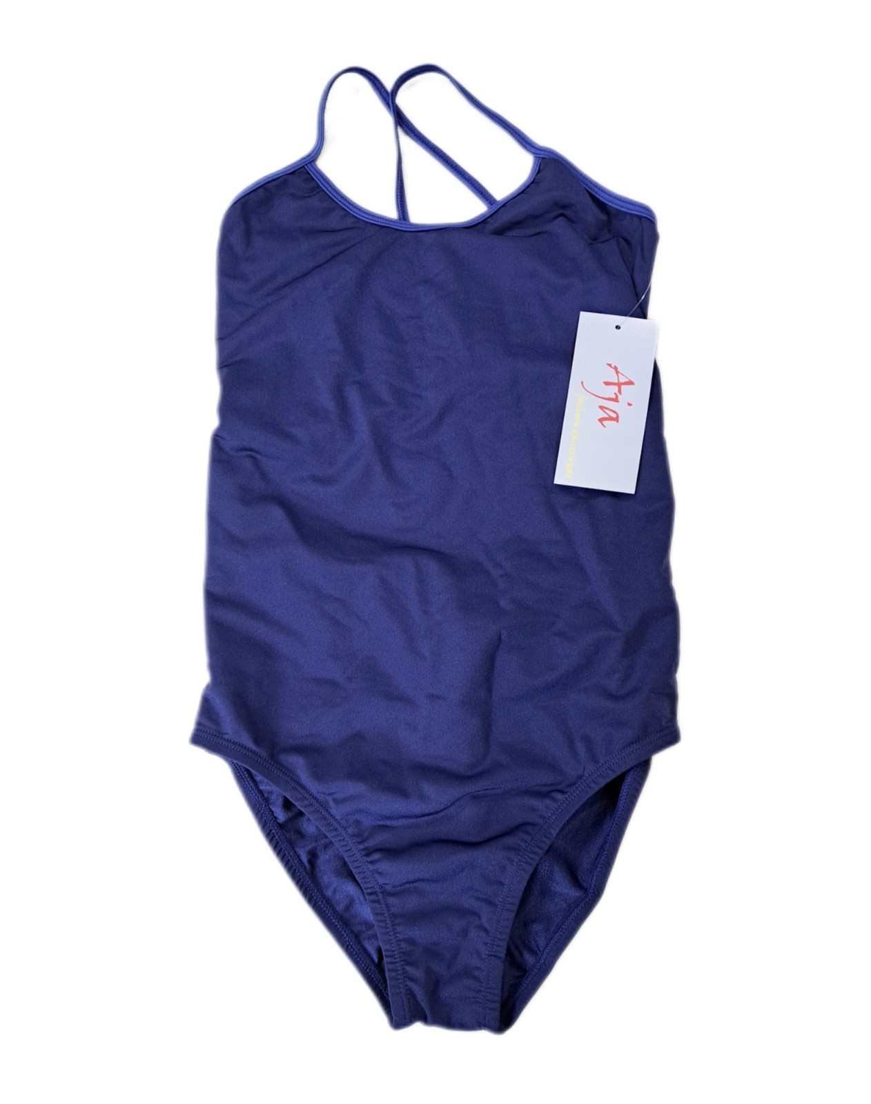 Aja VTG Blue Open Back Cutout Mesh Lace Crossback Tank Leotard AM/MA Size Medium
