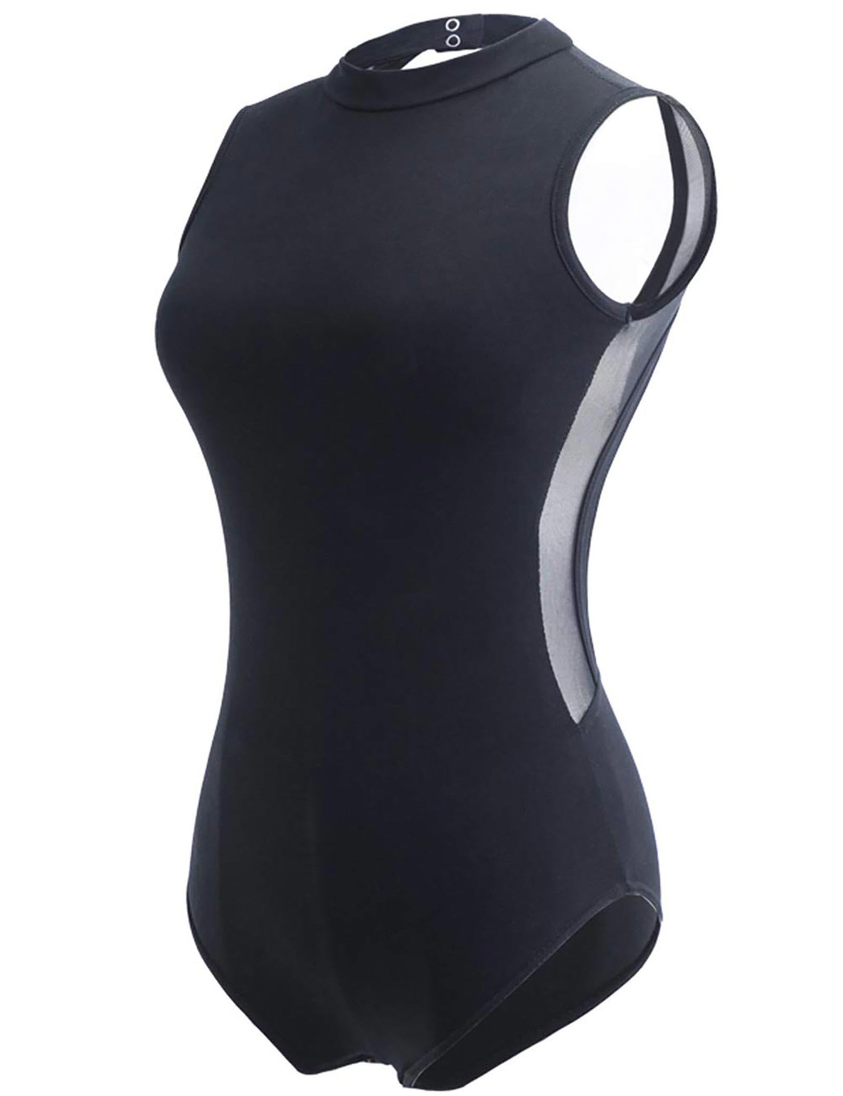 Sleeveless Black Teen Girls Ballet Leotards Cotton Mesh Dance Attire with Ope…