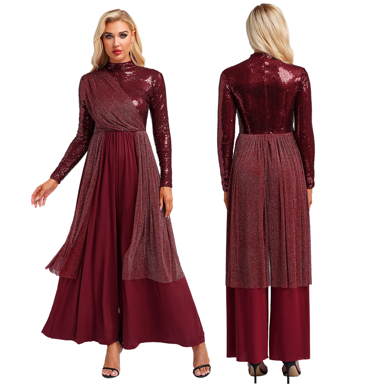 Women Jumpsuit Long Sleeve Bodysuit Shimmery Praise Dance Ballroom Praisewear