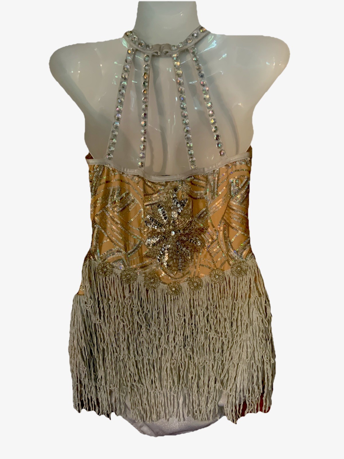 Glamour dance costume Gold silver fringe bling rhinestone embellished MA