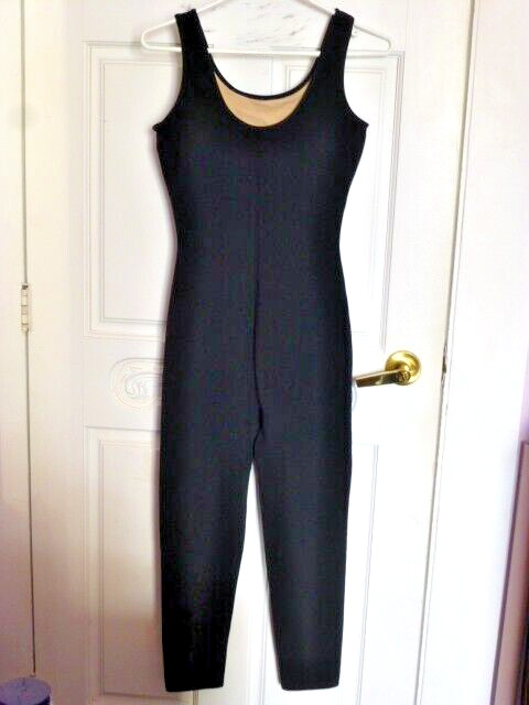 VTG GILDA MARX BLACK SLEEVELESS COTTON SPANDEX FLEXATARD UNITARD CATSUIT SIZE S