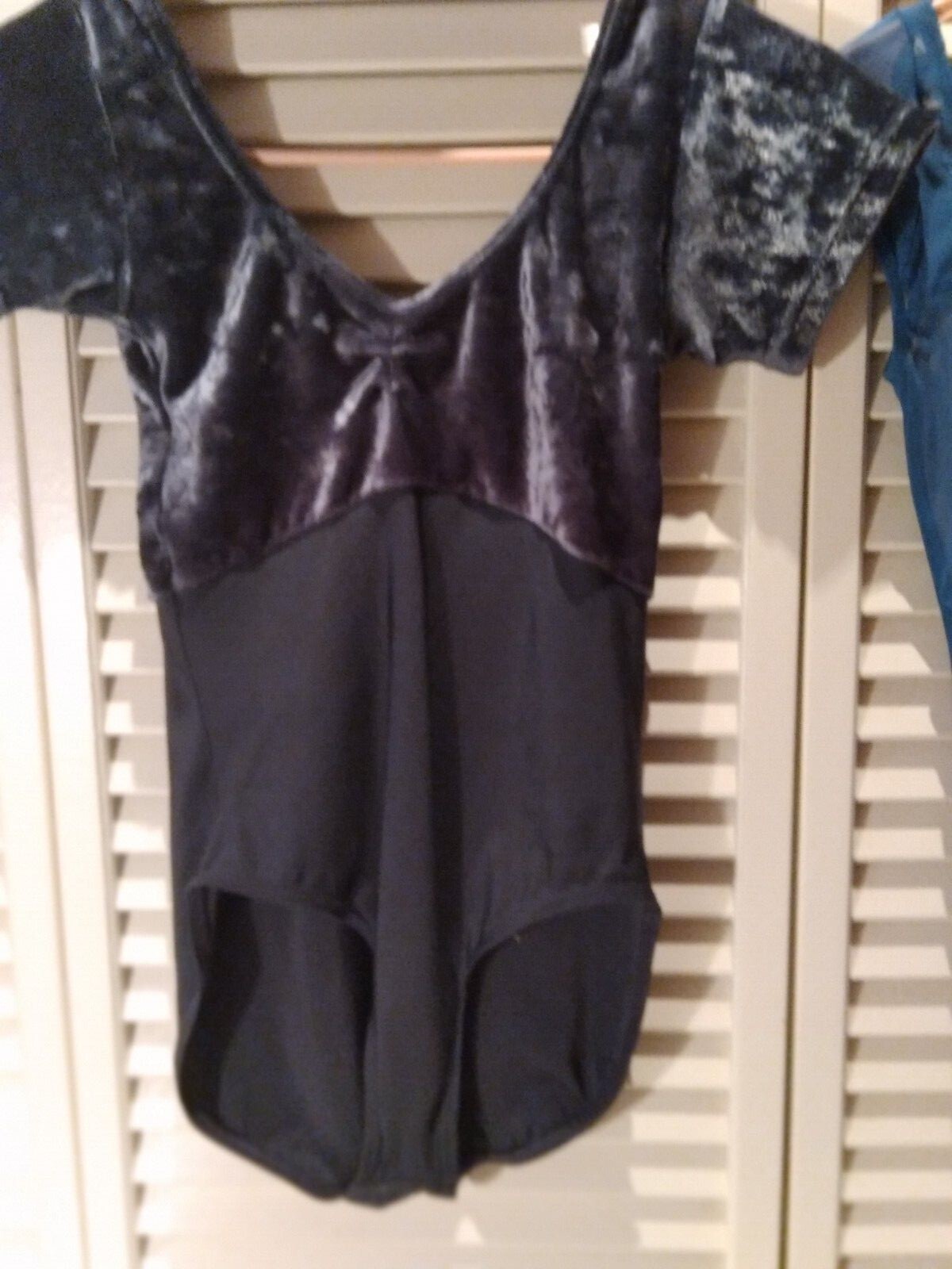 Wear Moi  Leotard Size X Small Cap Sleeve Velvet Top Charcoal V  (Retired Style)