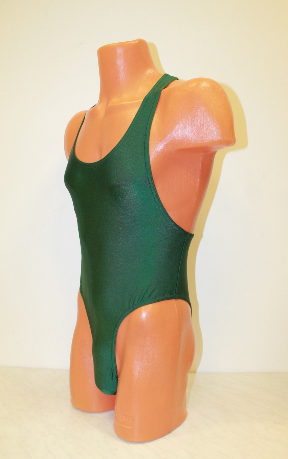 Men Leotard 152-05 Racerback Bottom Half Closed Dark Green Spandex Size S