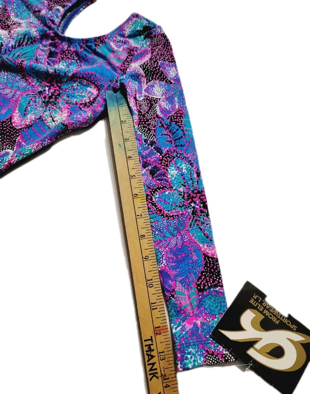 GK Elite VTG Vibrant Blue Pink Botanical Cotton LS Leotard Bodysuit AS Adult S
