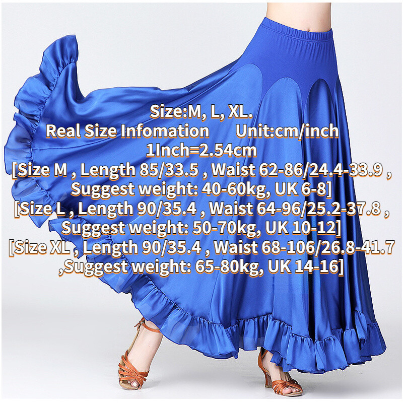 Ladies Swing Satin Skirt Ballroom Modern Waltz Tango Dance Costume Fairy Chic