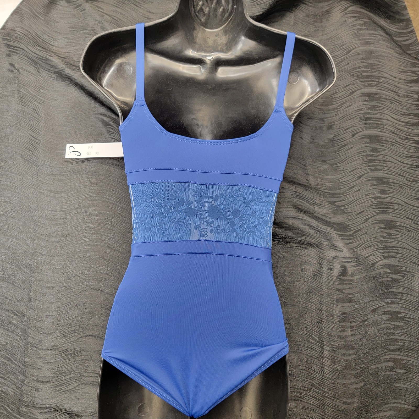 Danz N Motion Royal Blue Square Neck Sheer Mesh Waist Floral Print Petite Adult