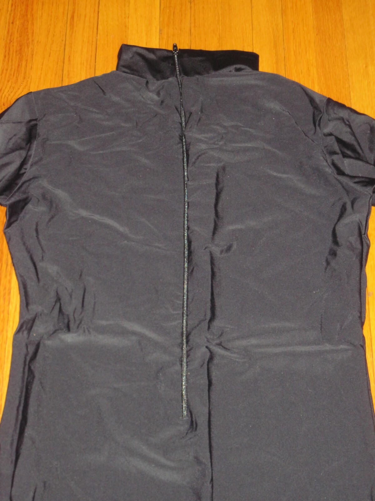 Plus Size Shiny Black Long Sleeve T Neck Footed Unitard W/Hands Sz XL-14-16 New