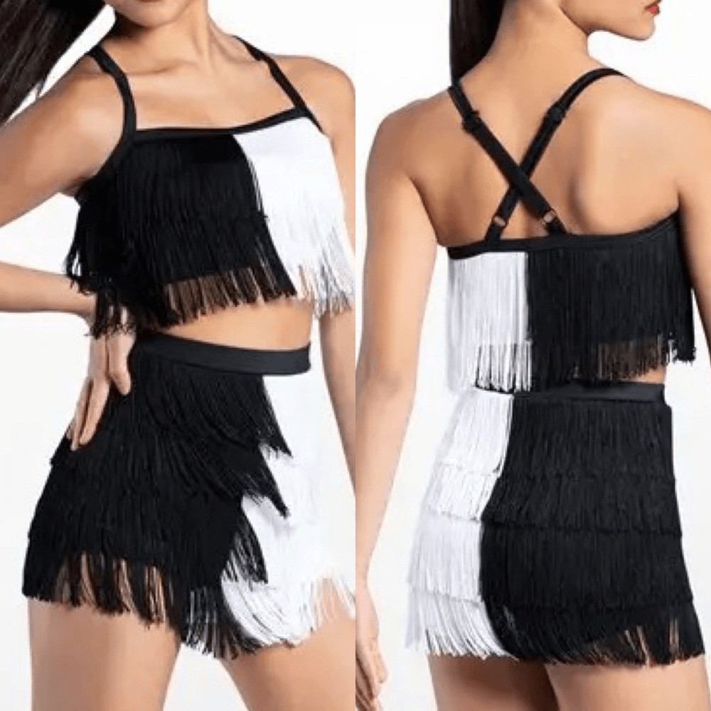 WEISSMAN Dance black white 2 piece fringe Move Your Body SH12436 XSA adult