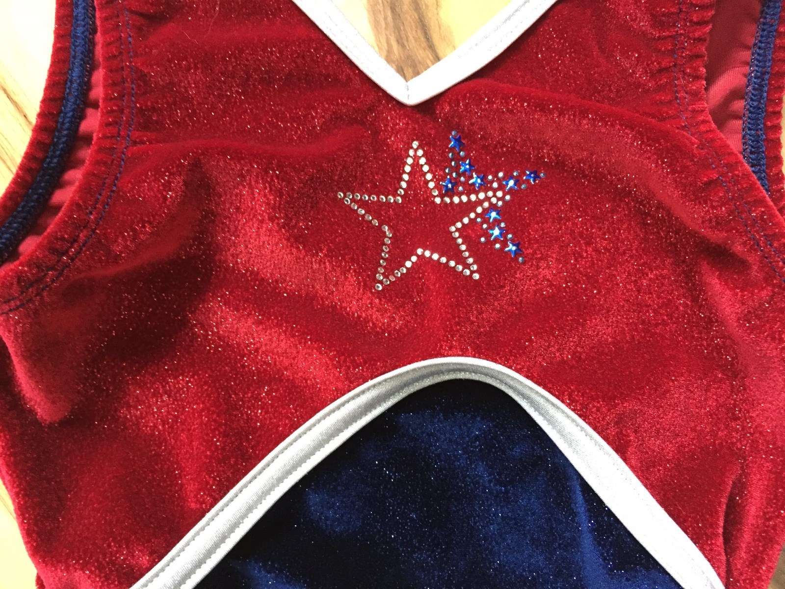 SATARA LEOS Patriotic Sparkle VELOUR Dance Leotard Sz JUNIOR SMALL