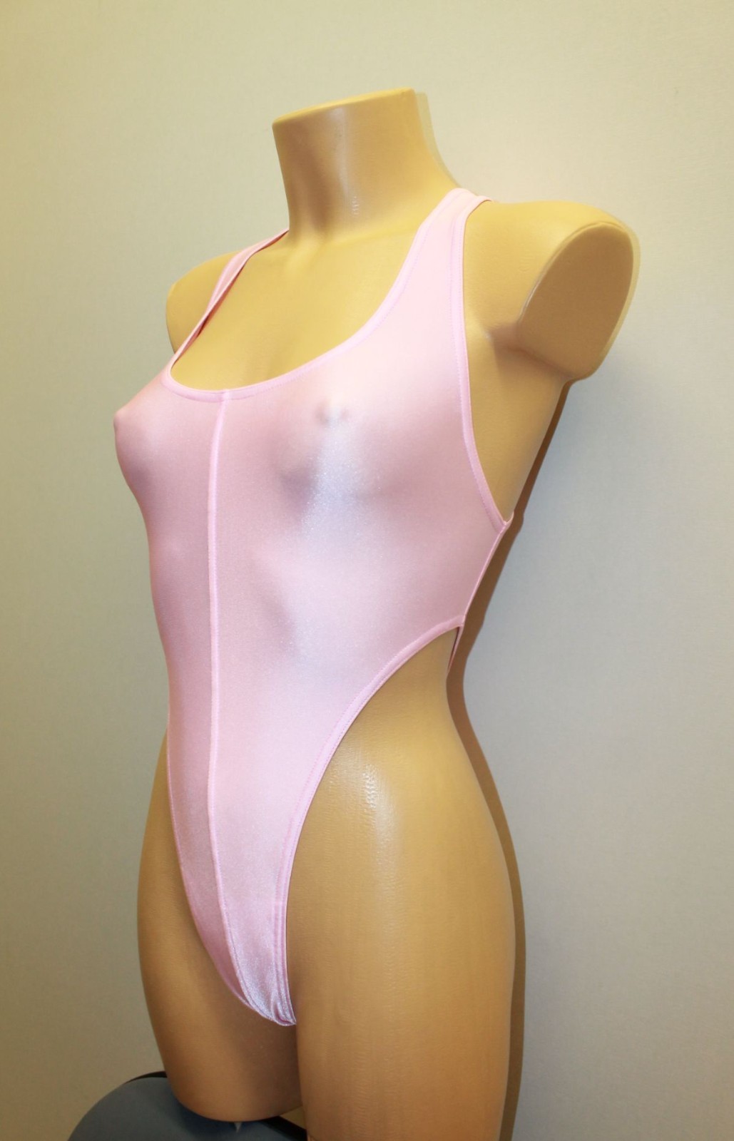 Women Thong One-piece Leotard 203-14 Open Back Light Pink Spandex Size S