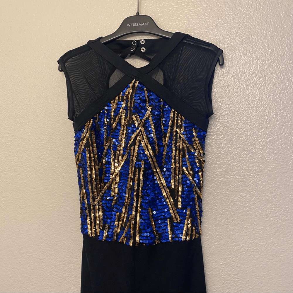 WEISSMAN Dance Costume unitard jumpsuit blue sequin Here 12534 SA Small adult