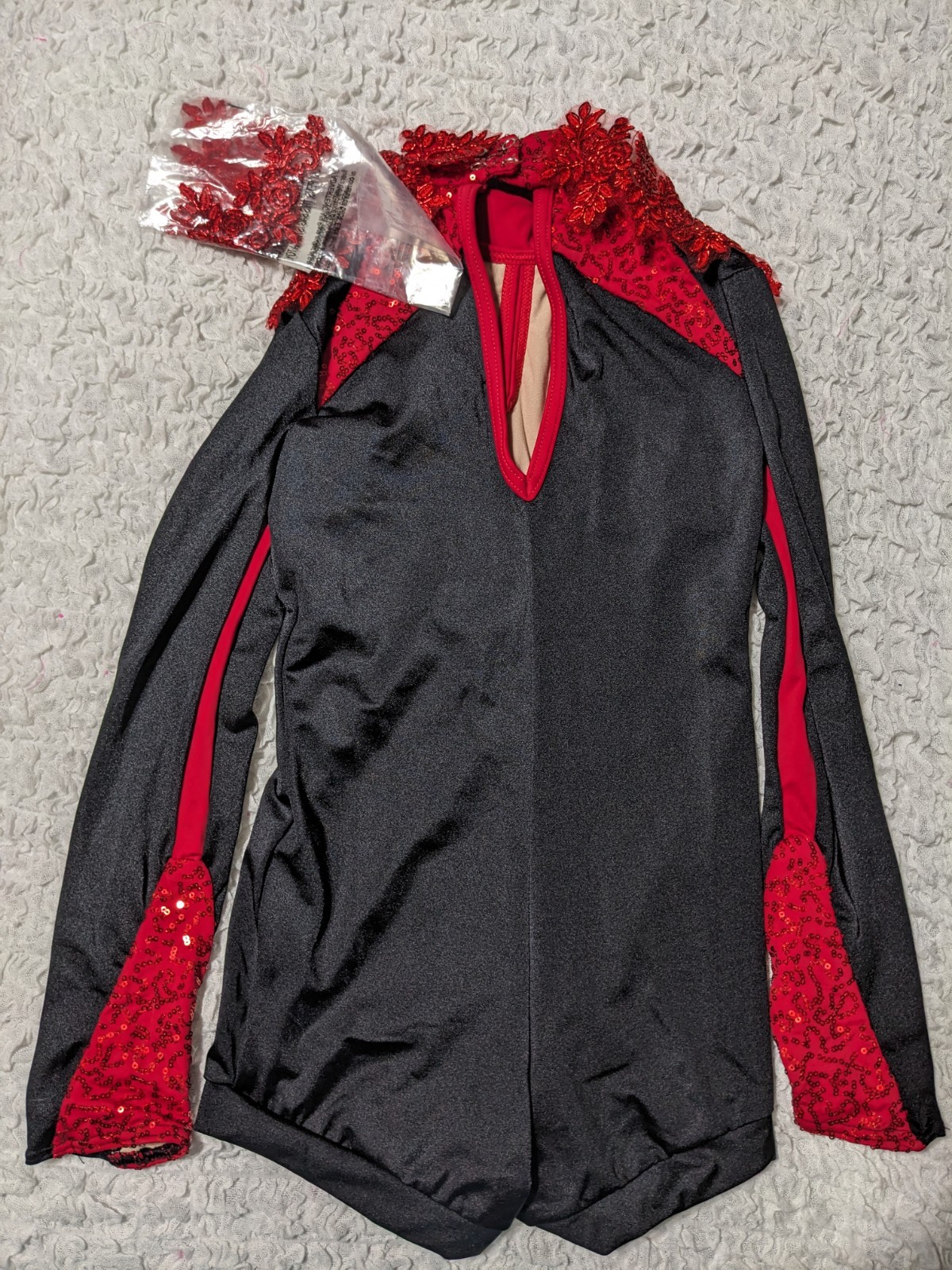 Black and Red Weissman Biketard CM Red Rose Appliques, extra one for hairpiece