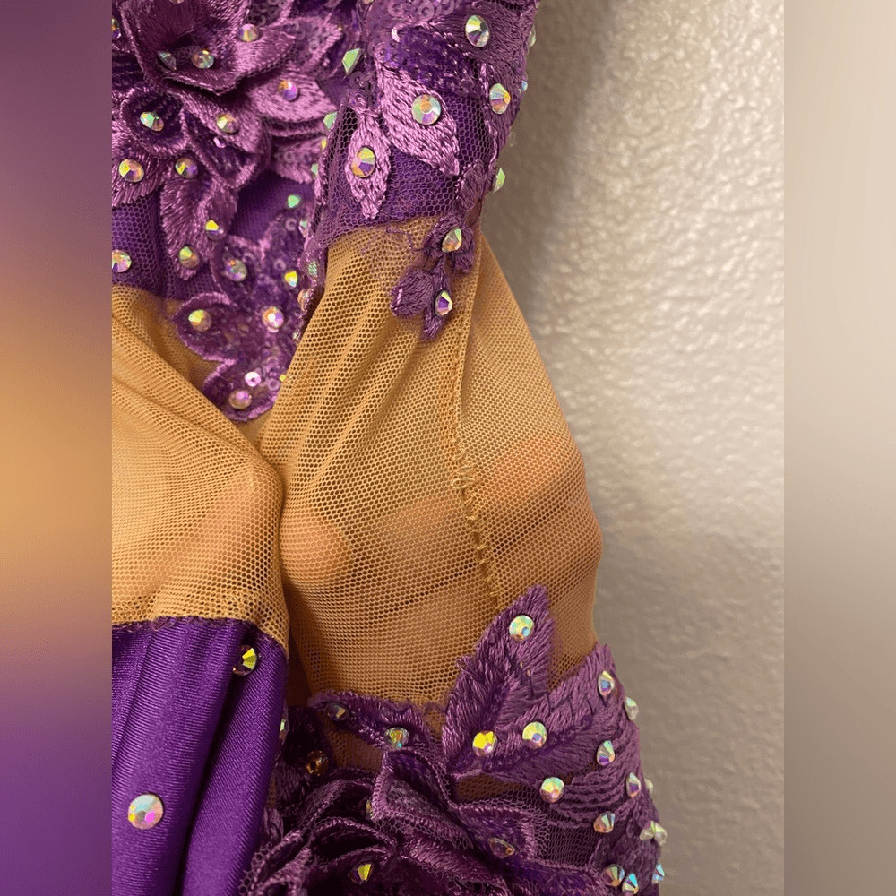 Custom Solo lyrical embellished rhinestone Dance Costume purple leotard dress MA