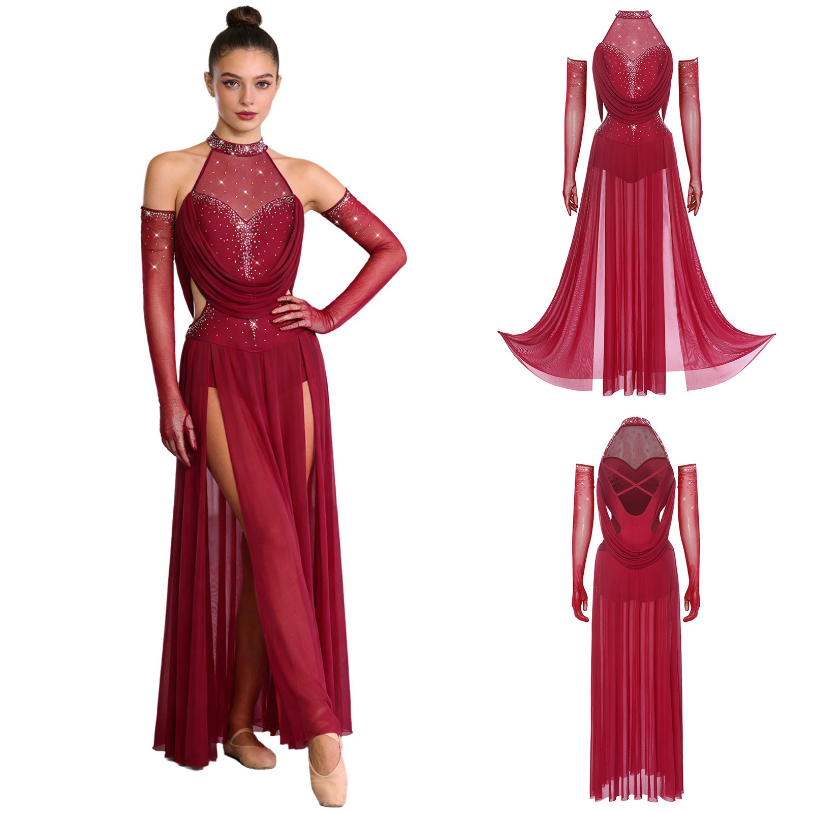 Women Dress Backless Ballet Sleeveless Lyrical Sparkly Costume Clubwear Outfits