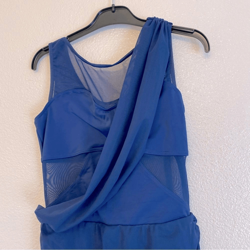 WEISSMAN Balera Dance navy blue Costume Asymmetrical Mesh Drape Dress D11450 MA