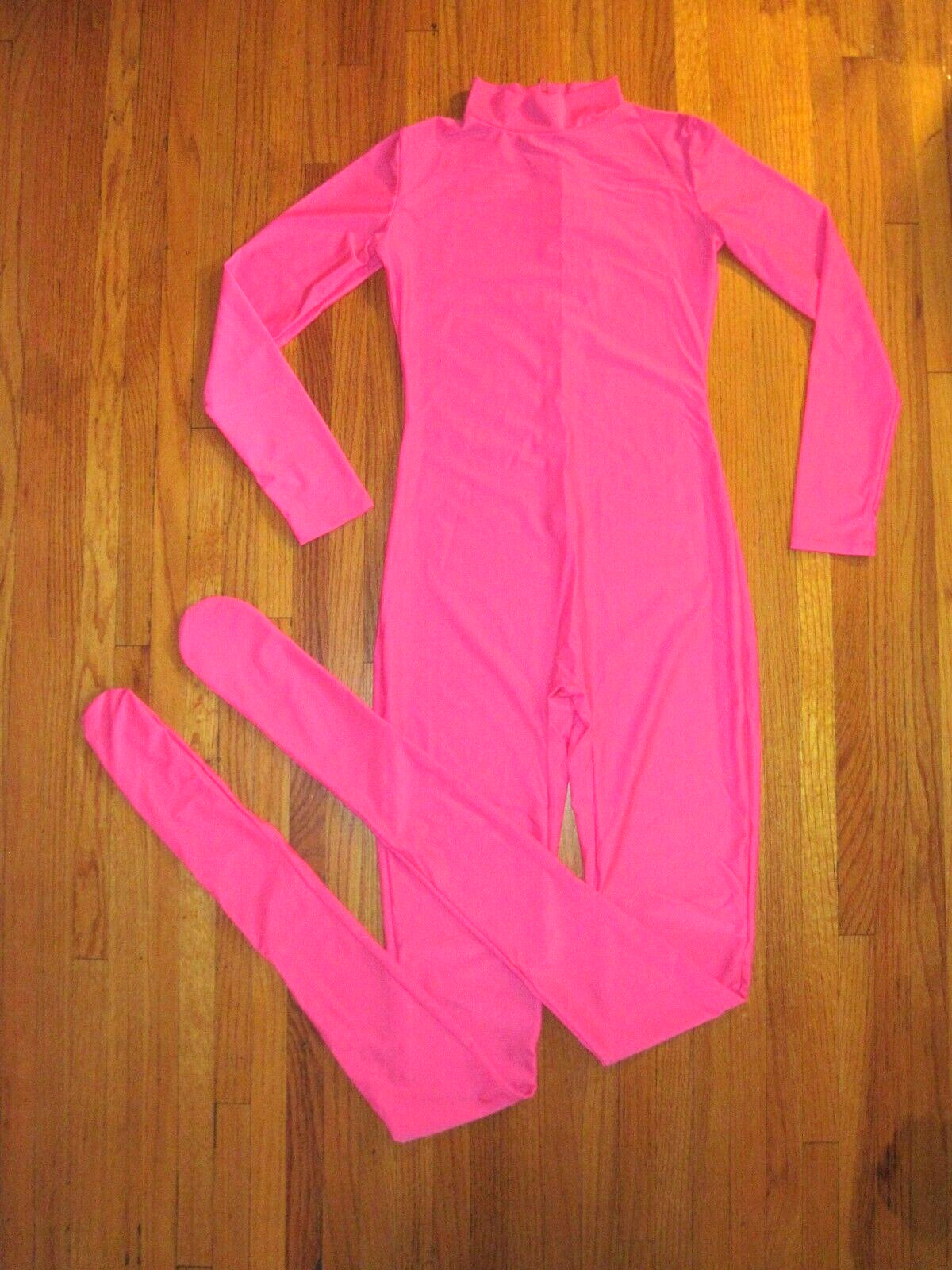 Plus Size Shiny Hot Pink Long Sleeve T Neck Footed Jumpsuit Sz 3XL-18-20 New