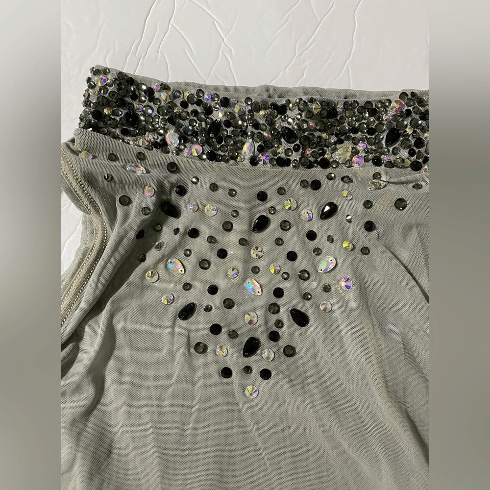 Weissman solo dance costume gray mesh tunic stoned Overdress D10664 MA adult