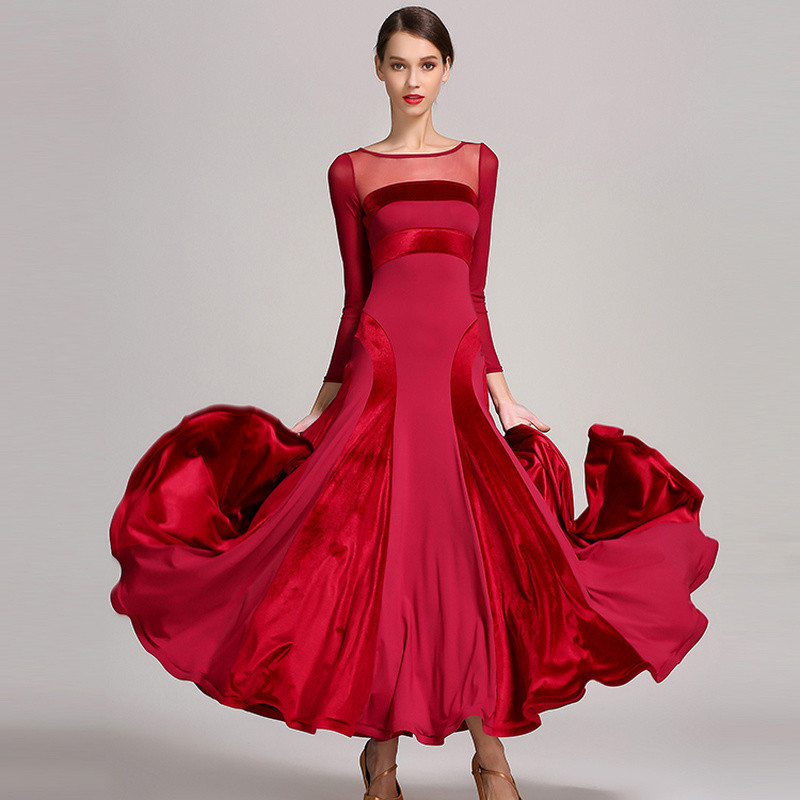Elegant Ladies Velvet Swing Dance Dress Waltz Modern Tango Dancewear Ballroom
