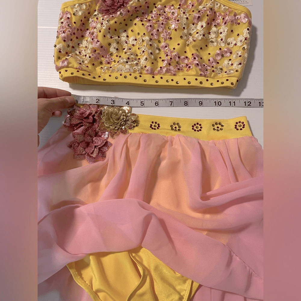 Glamour solo dance costume 5378 pastel yellow pink 2 piece lyrical skirt top MA