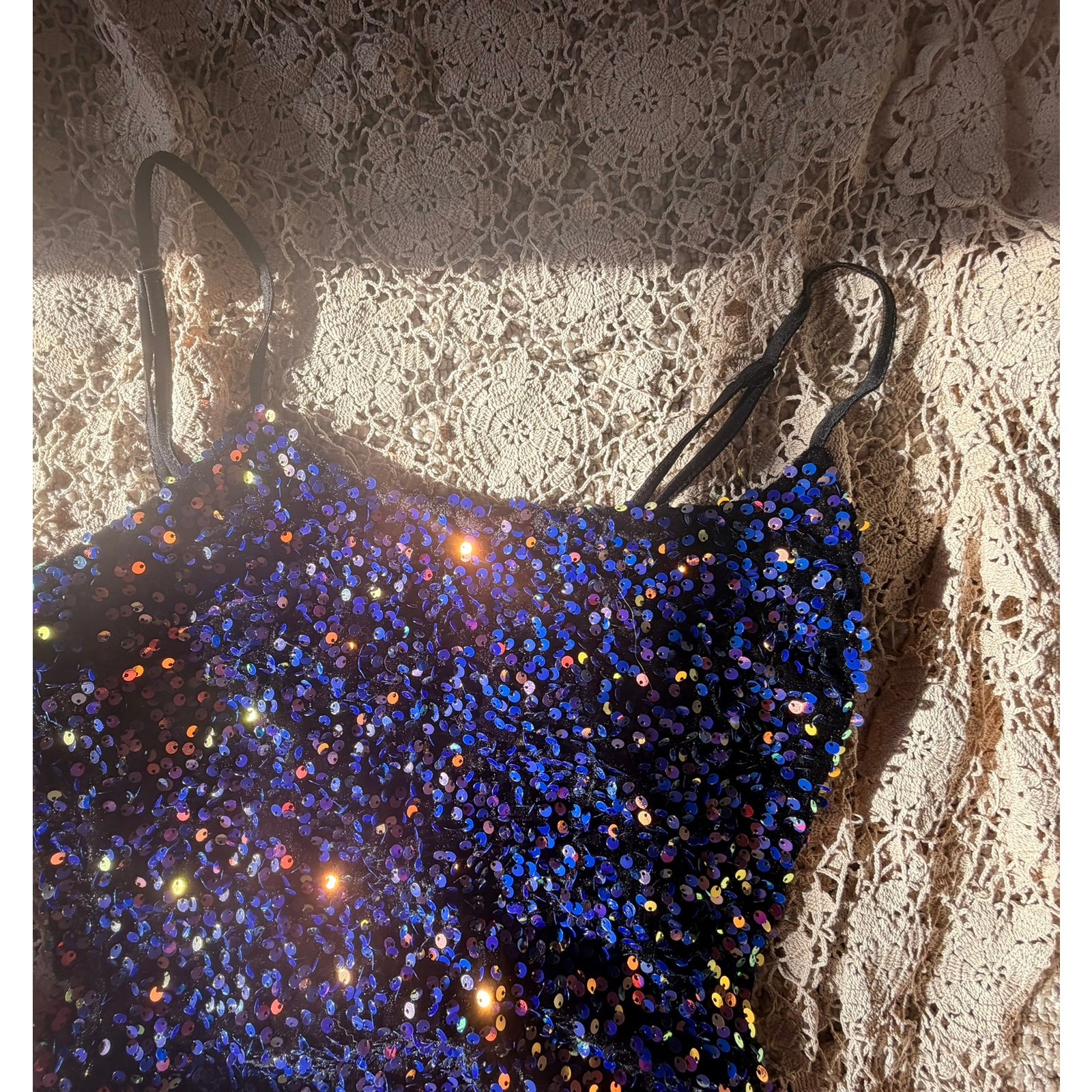 multi color sequined mini dress bodycon stretch S.M