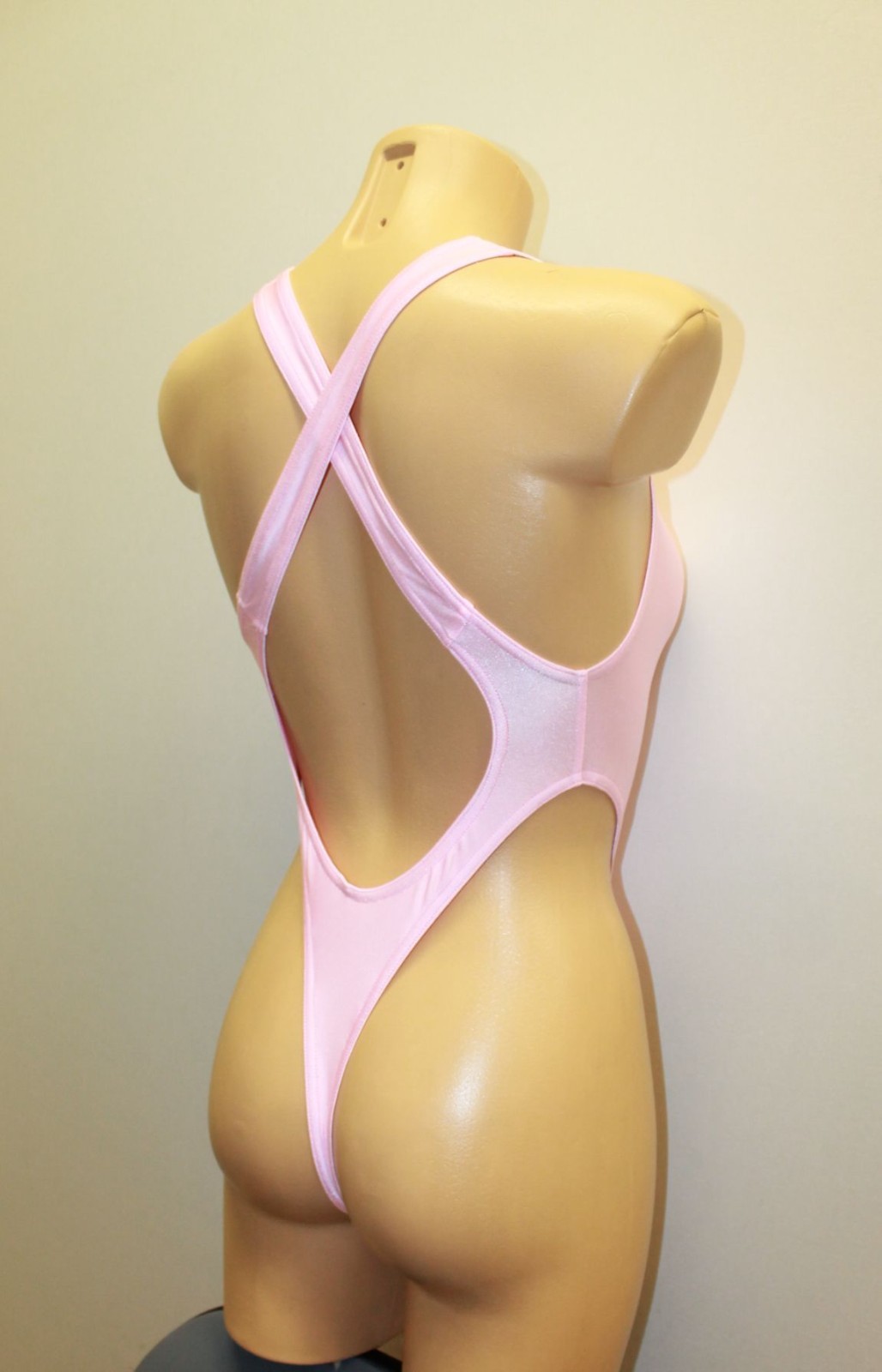 Women Thong One-piece Leotard 203-14 Open Back Light Pink Spandex Size S