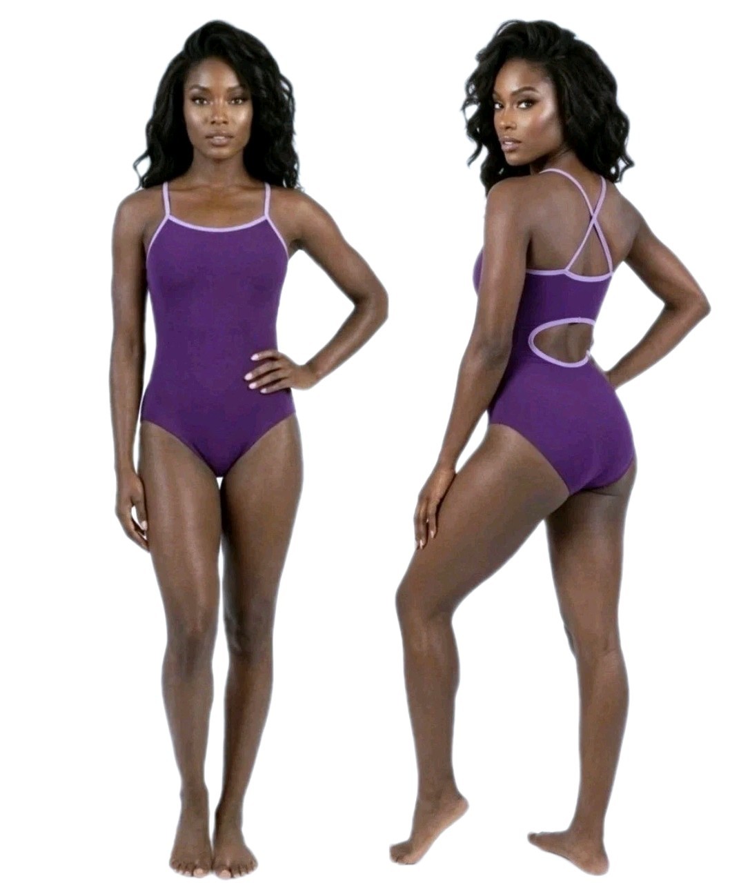 Aja VTG Keyhole Cutout Crossback Tank Leotard Purple Strappy Reversible Strap AM