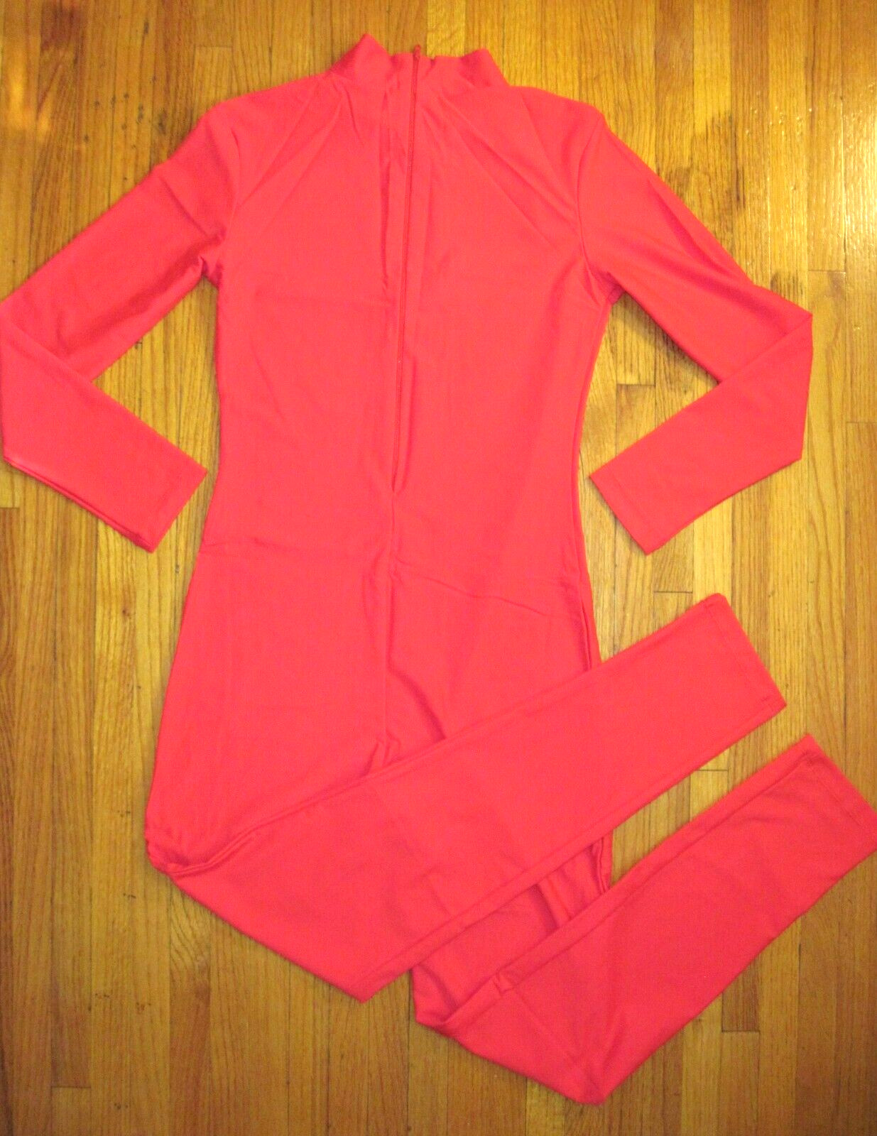 Plus Size Shiny Red Long Sleeve T-Neck Foot Less Unitard Size XL-14-16 New