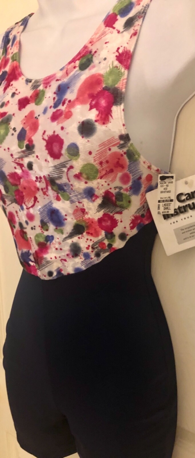 GK DANCE BIKETARD ADULT SMALL CRUSH VELVET PAINTBALL PRINT NAVY T-BACK TANK AS