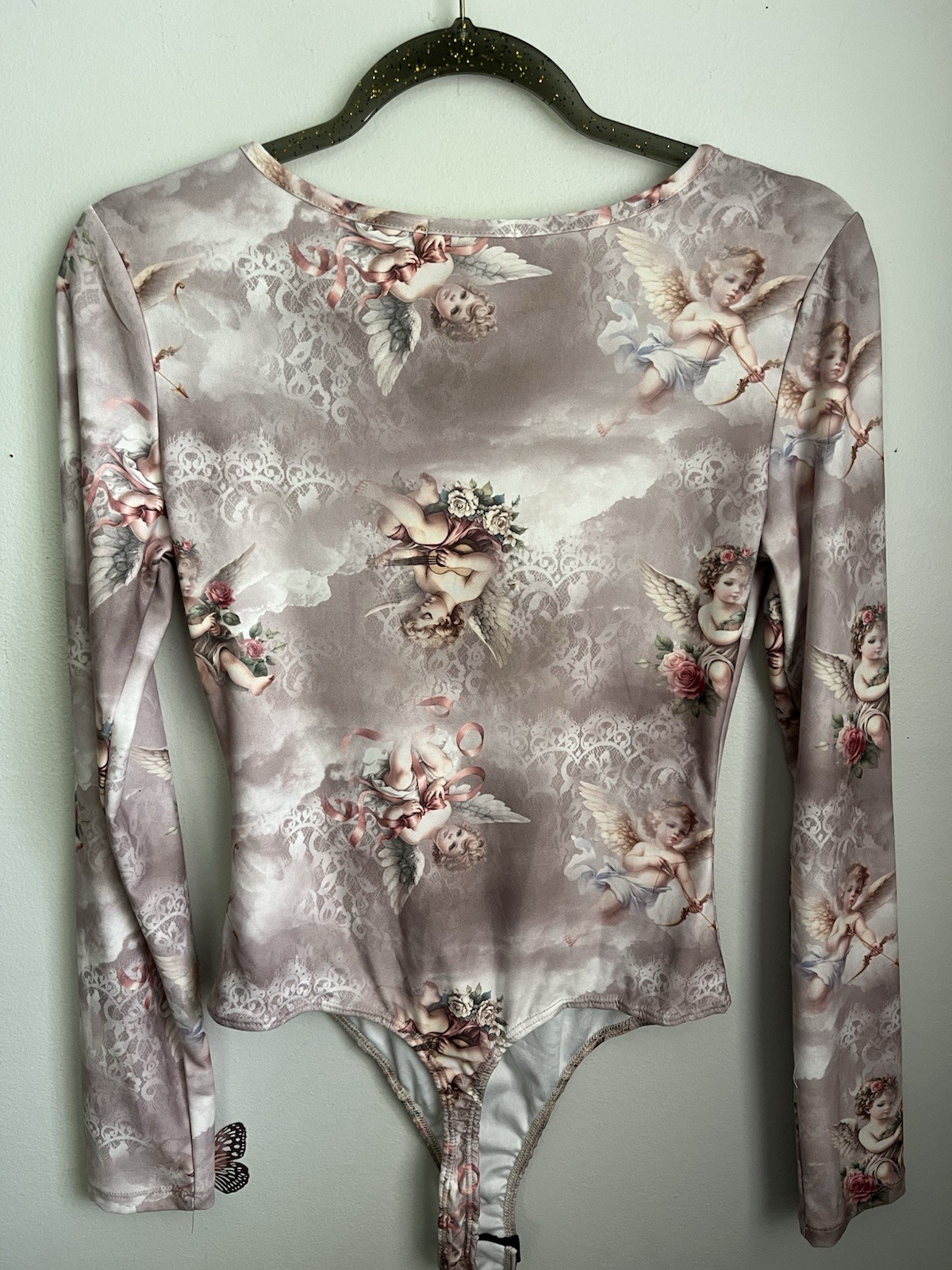 Charming Feminine Bodysuit Leotard Cottagecore Cherubs Angels Romantic Medium