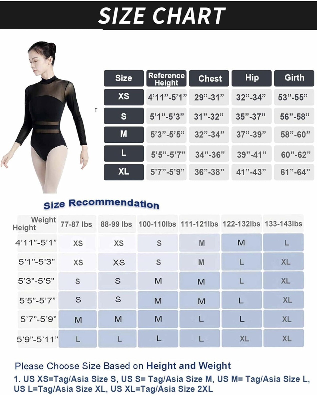 Women Ballet Leotards Turtleneck Long Sleeve Bodysuit for Dance, Gymnastics,