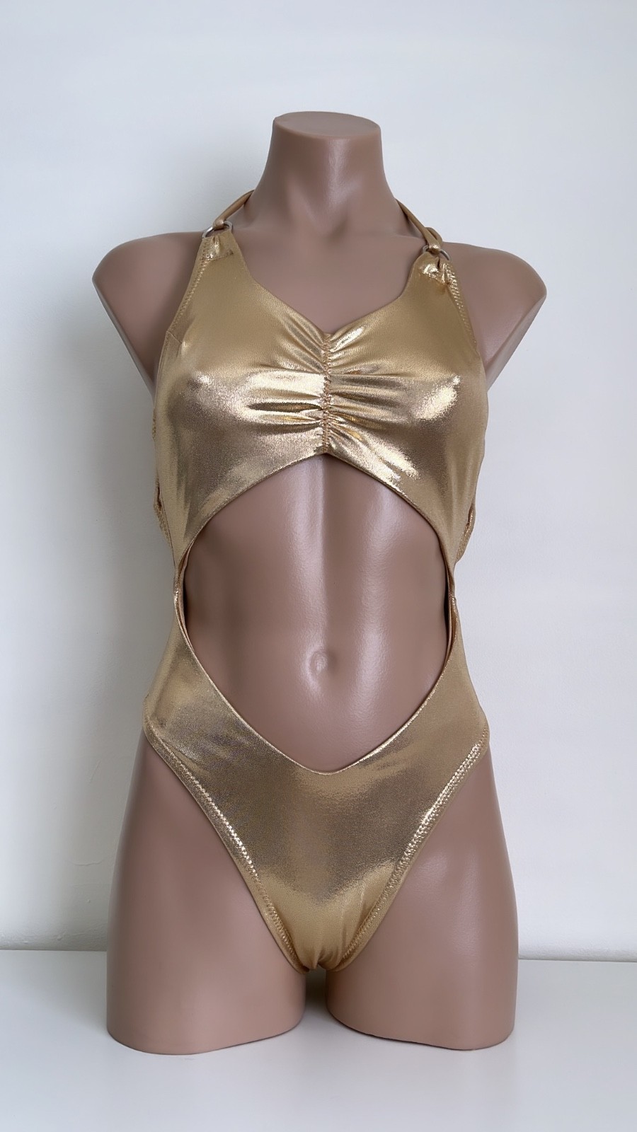 Schminke👙 monokini pole dance wear wet look Spandex bodysuit one-piece ruching