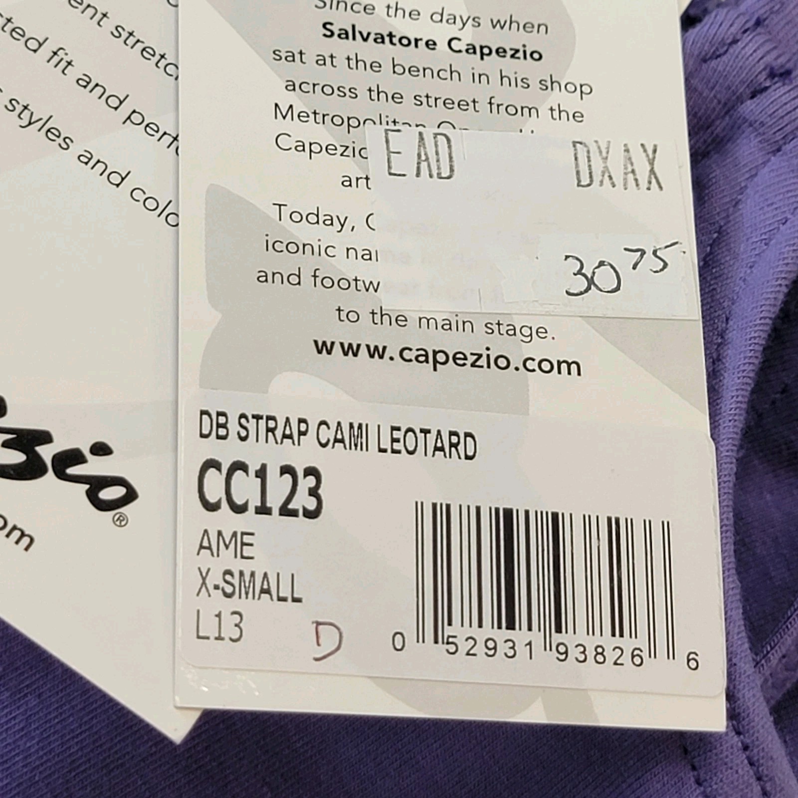 Capezio Double Strap Cami Leotard Purple Spaghetti Straps Criss-Cross Back SZ XS
