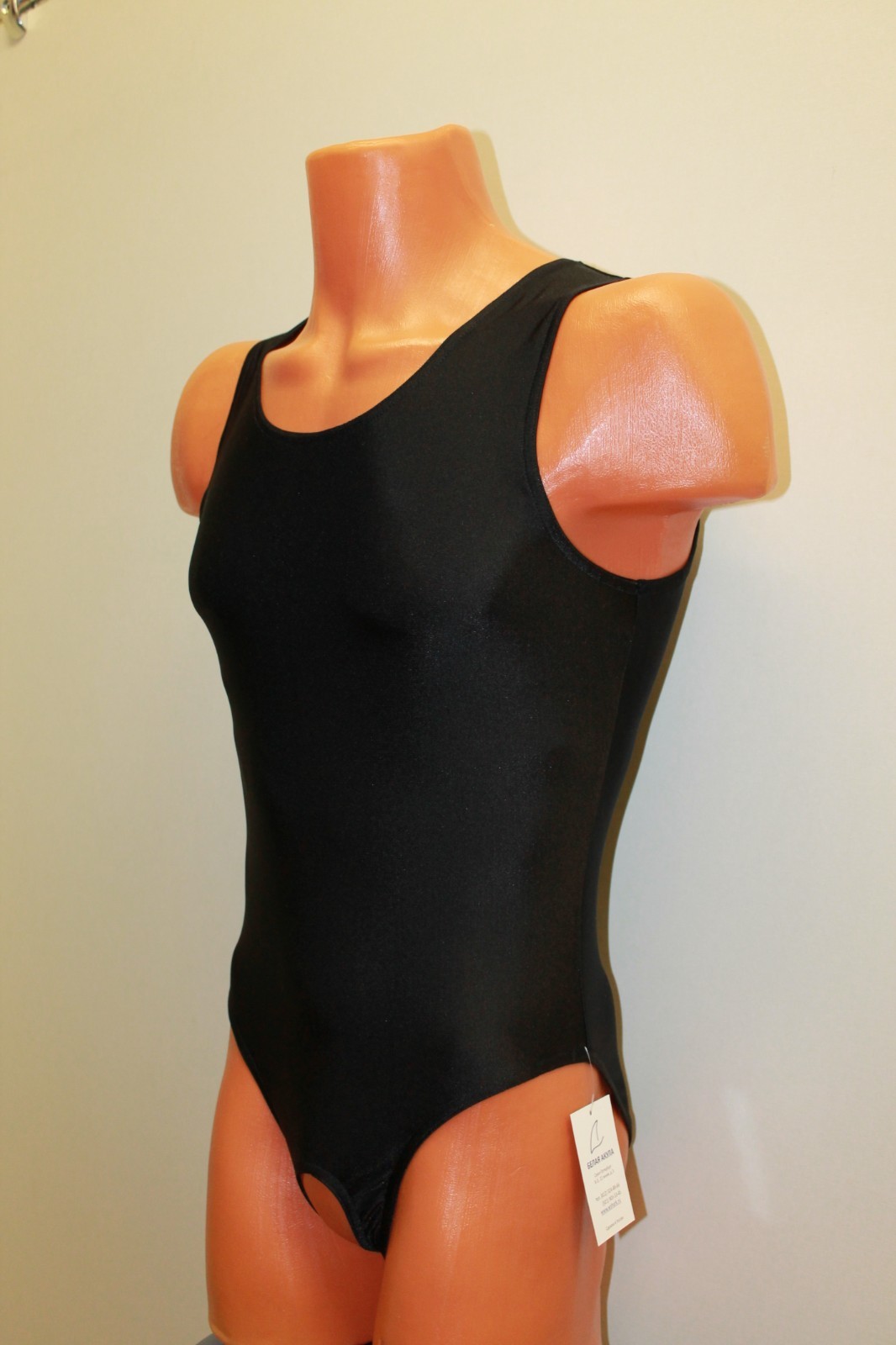 Men Leotard 150-52 Hole Crotch Bottom Full Closed Black Spandex Size L