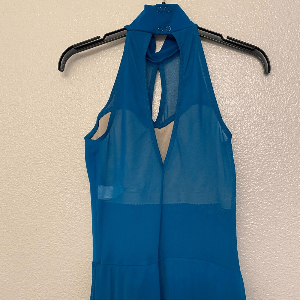 WEISSMAN Balera Dance Costume unitard teal Mock Neck Mesh Jumpsuit SM11532 SA
