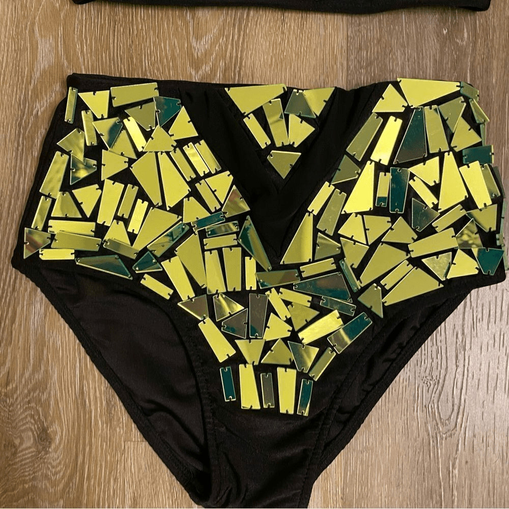 Glamour Green Mosaic Rhinestone 2 Piece Dance Costume Solo Jazz Contemporary SA