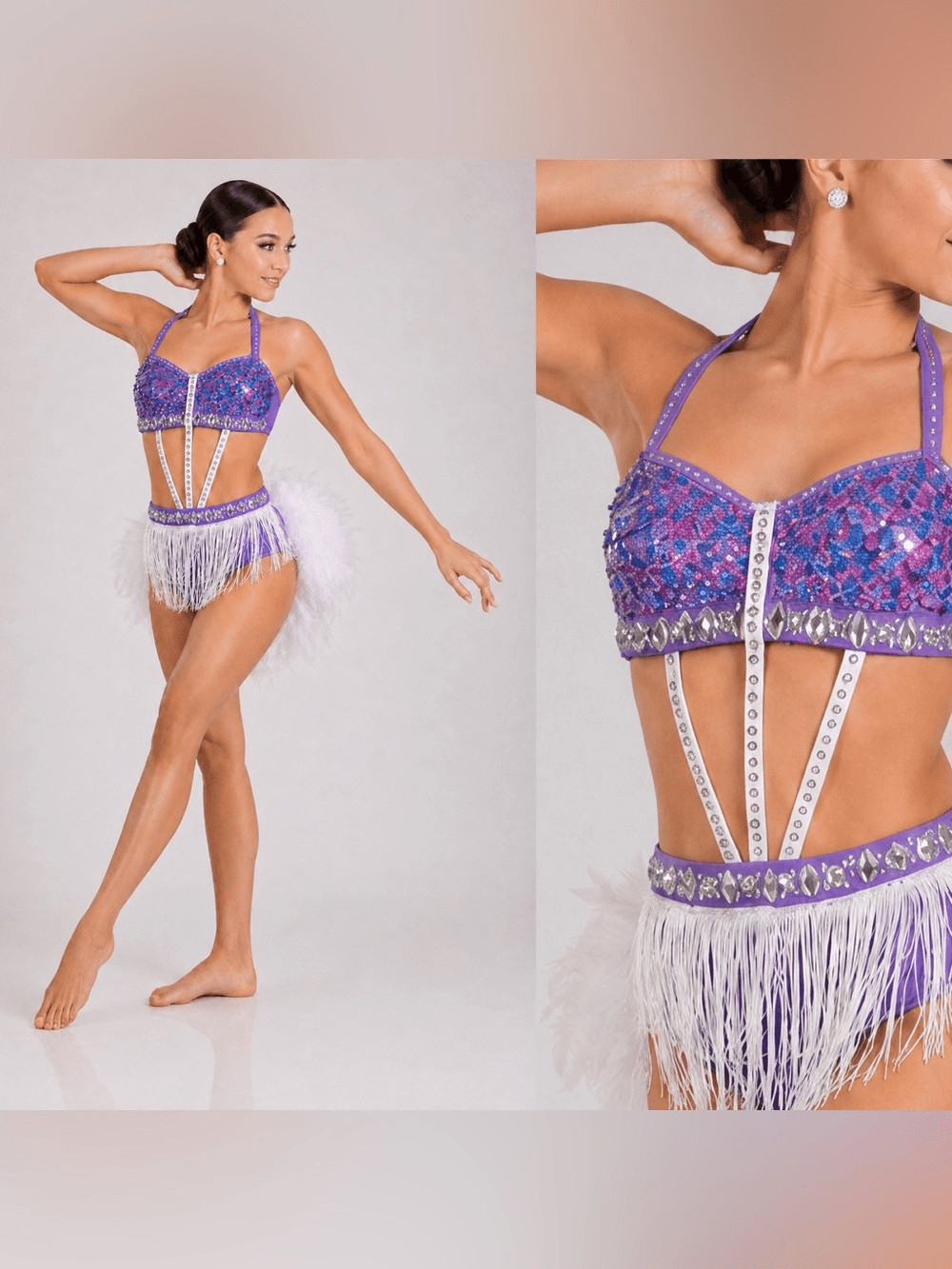 Glamour competition, solo dance costume custom lavender sassy jazz feather SC