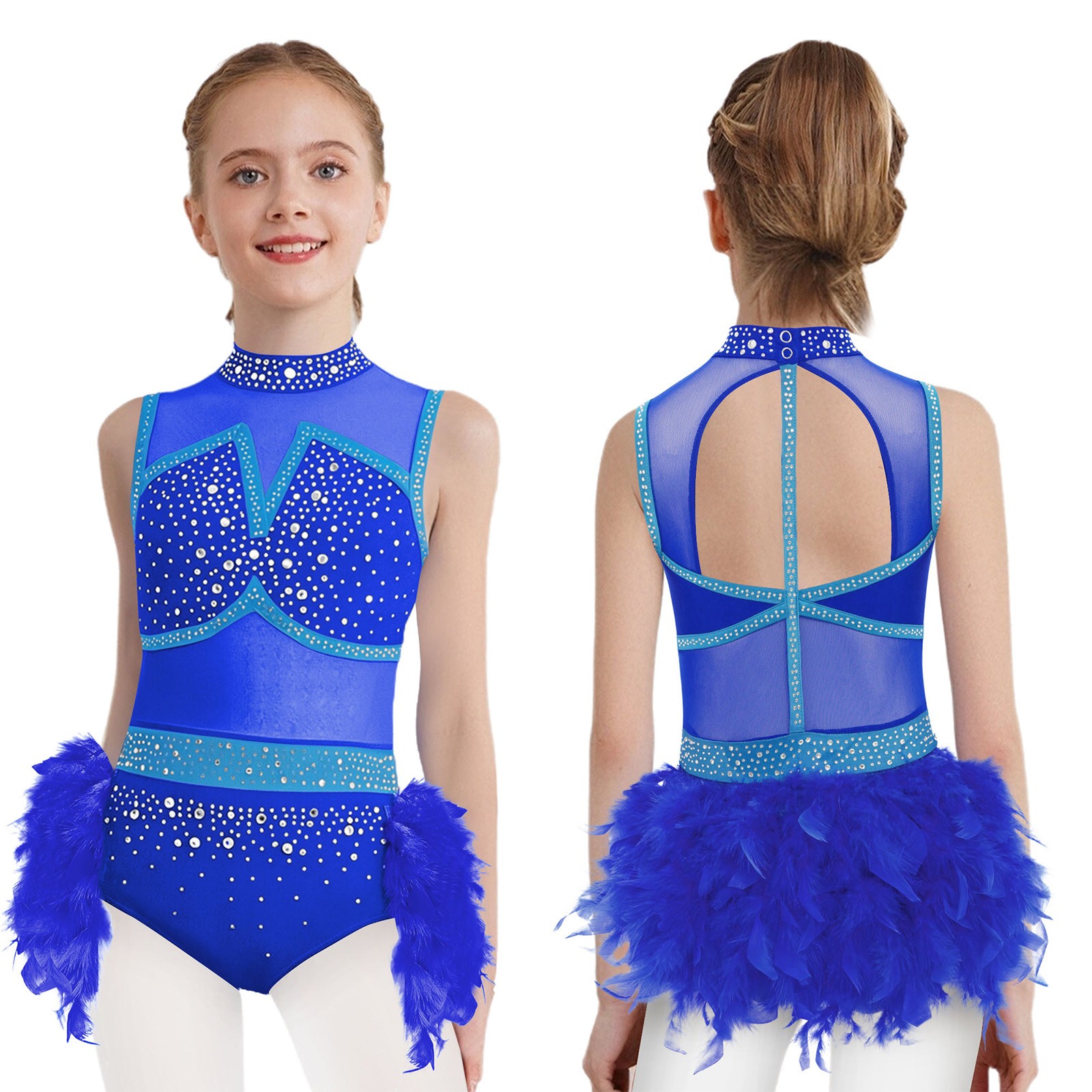 Kids Girls Bodysuit Color Block Dancewear Skirts Leotard Salsa Cutout Gymnastics