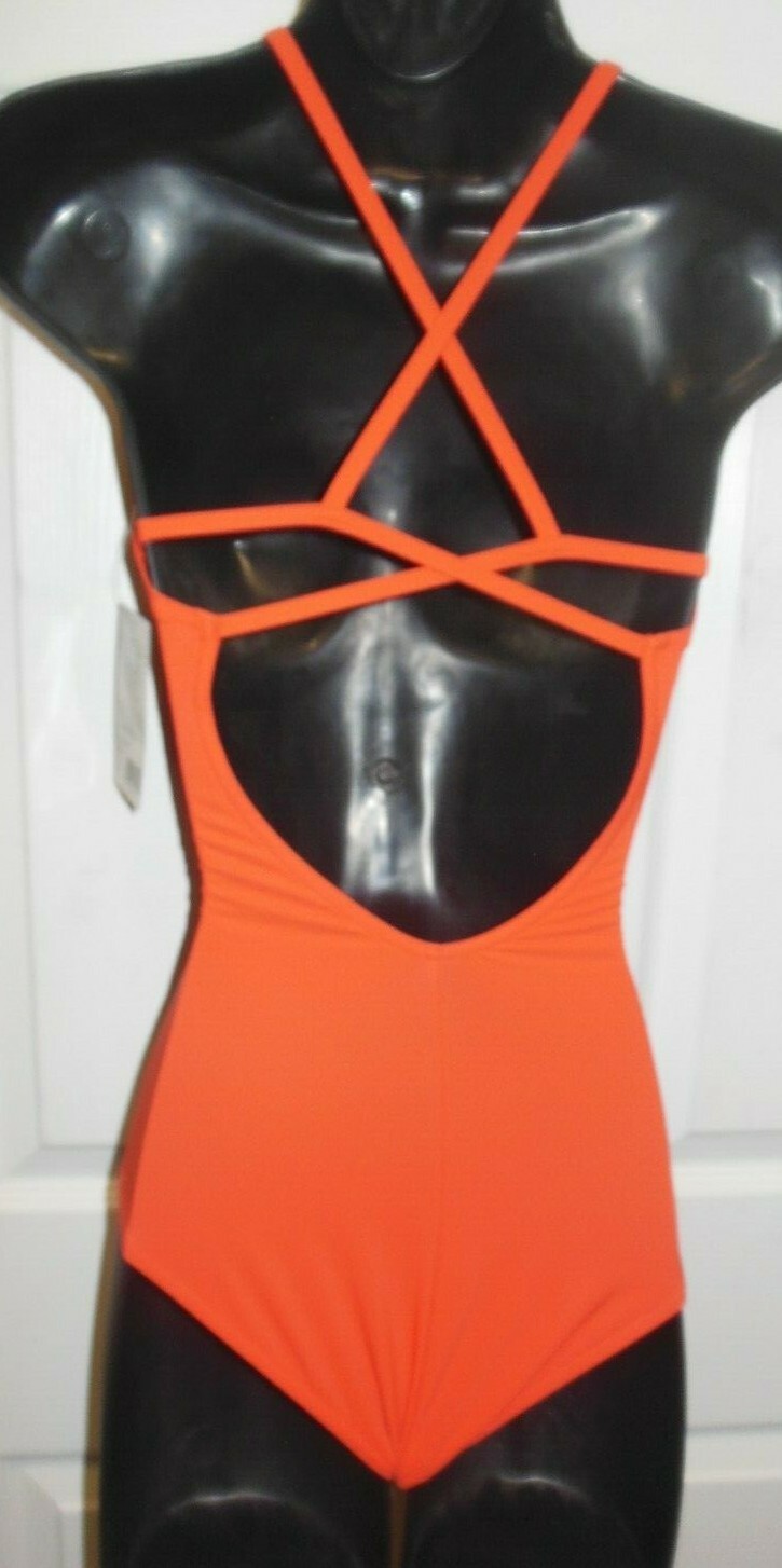 NWT GEOMETRIC STRAP CAMSOLE LEOTARD PLEATED MANDARIN ORANGE Capezio S# 10191