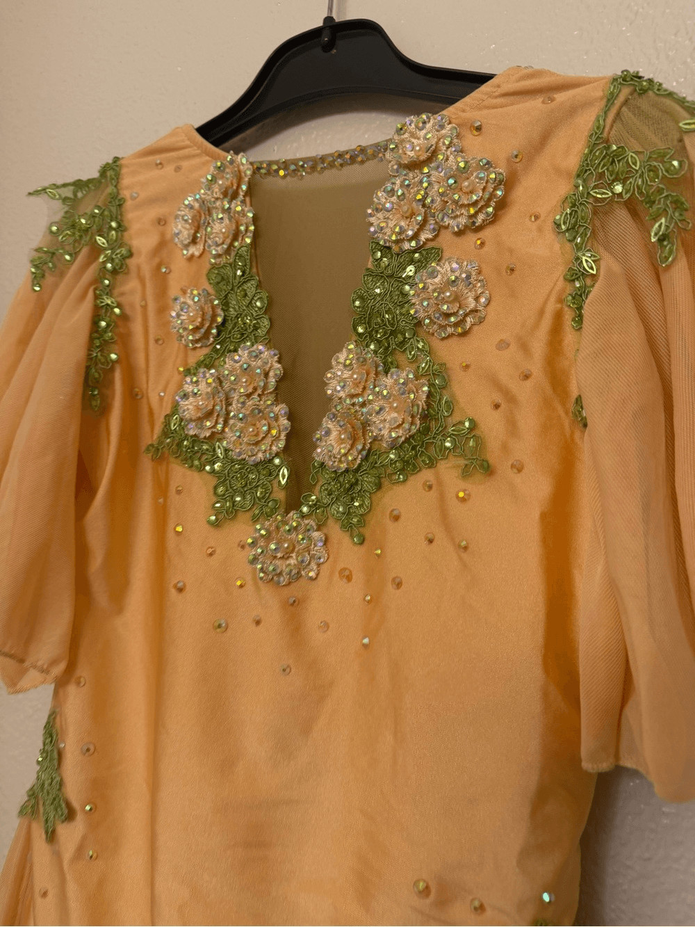 Glamour solo custom rhinestone dance costume tan nude illusion MA-Medium adult