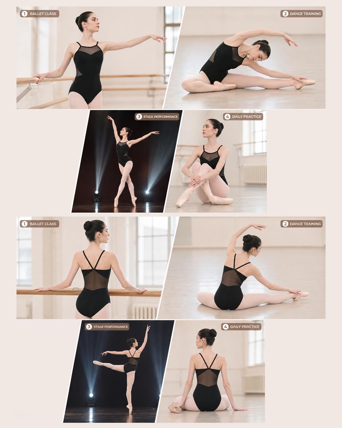 Sweetheart Neck Mesh Panel Leotard with V-Shaped Back, L
