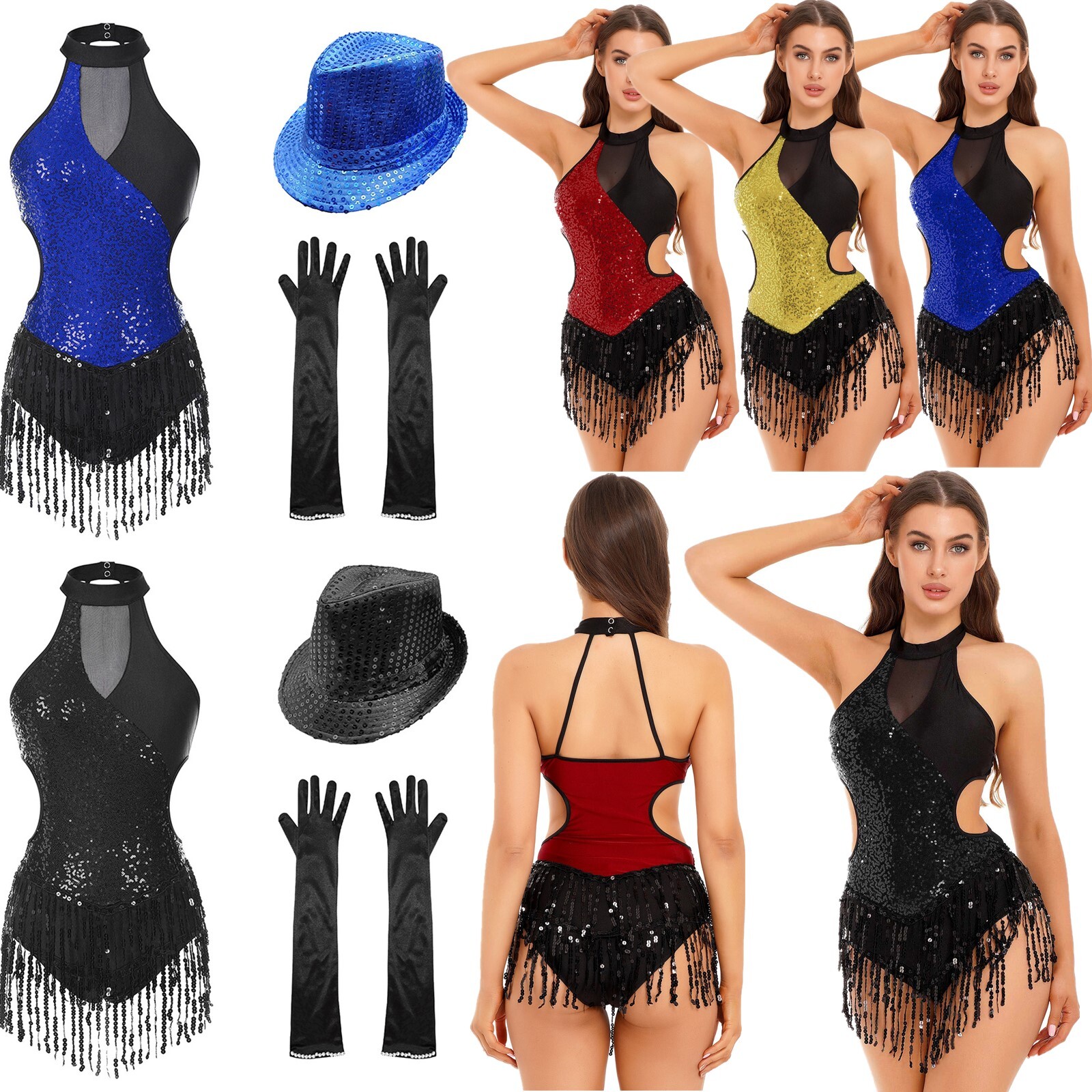 Women Dresses Competition Leotard And Gloves Latin Bodysuit With Hat Salsa